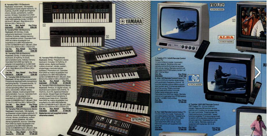 Keyboards containing the YM2413 - Argos Winter 1987
