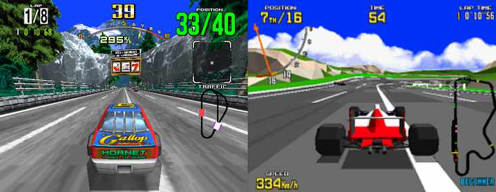 Image showing the stark differences between the digital worlds of virtua racing and Daytona