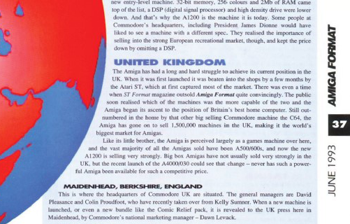 Amiga Format column from 1995 estimating a market of 1,500,000 Amigas in the UK