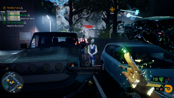 Mannekin-like spiritual foe standing in a deserted carpark