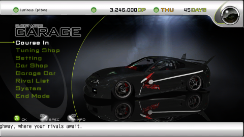 A black Toyta Supra at a 5/8th angle. The car has a flying robot vinyl applied to the side.